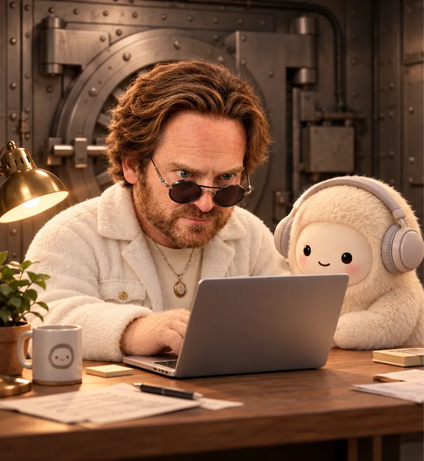 Illustration: Mac and Muse working side by side at a desk.